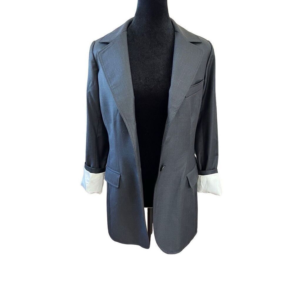 Smythe Blazer Classic Boyfriend Lined Wool & Cashmere Charcoal Gray Size 8 - Picture 3 of 14